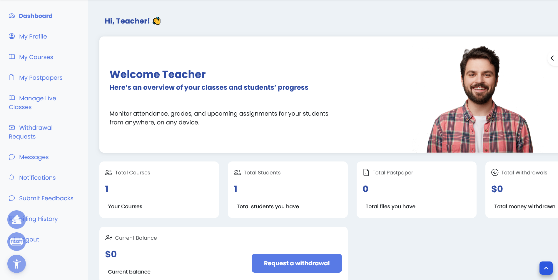 Teacher dashboard preview